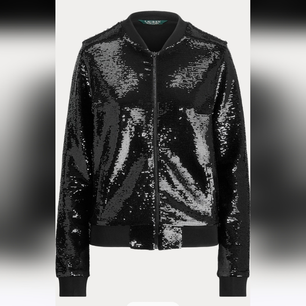 Ralph Lauren Black Sequined Women's Bomber Jacket - Picture 7 of 7